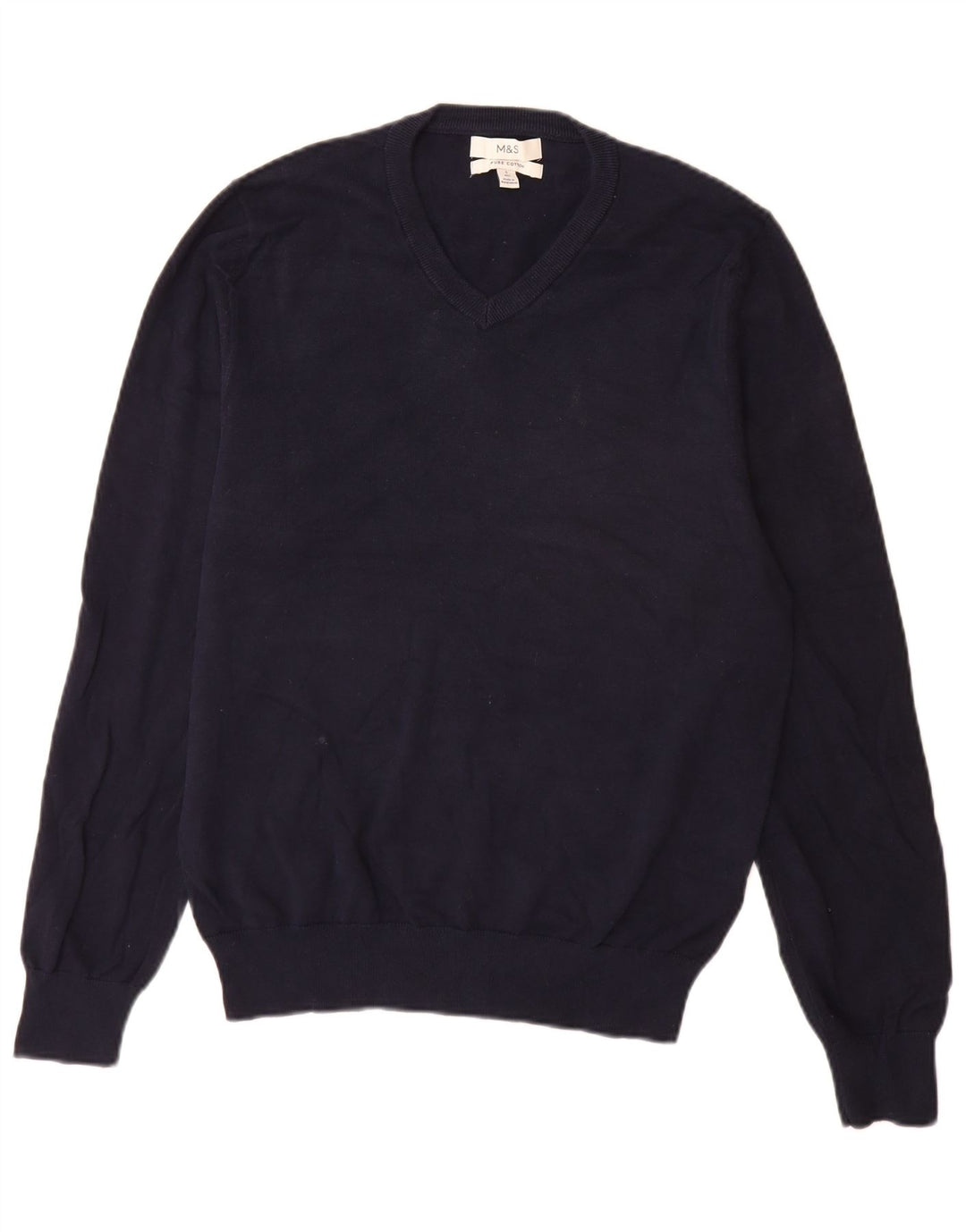 Marks & Spencer - Jersey con cuello en V para hombre, talla pequeña, algodón azul marino