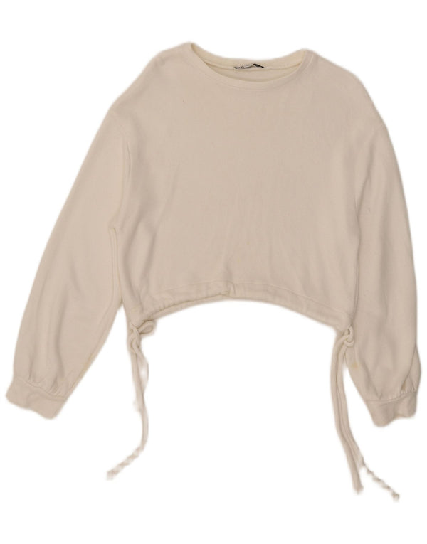 Zara Mujer Crop Sudadera Jumper UK 10 Small Blanco