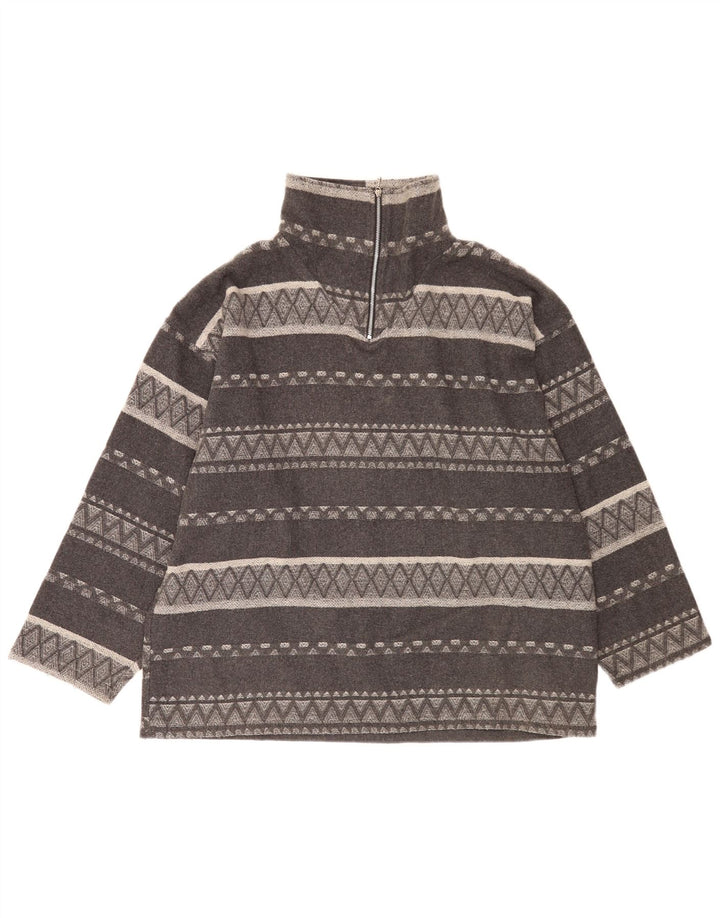 Avanti Hombre Sudadera Extragrande Con Cuello Con Cremallera Jersey Gris Medio Geométrico