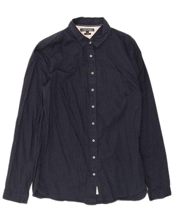 Tommy Hilfiger Camisa entallada para mujer UK 8 Small Algodón con lunares azul marino