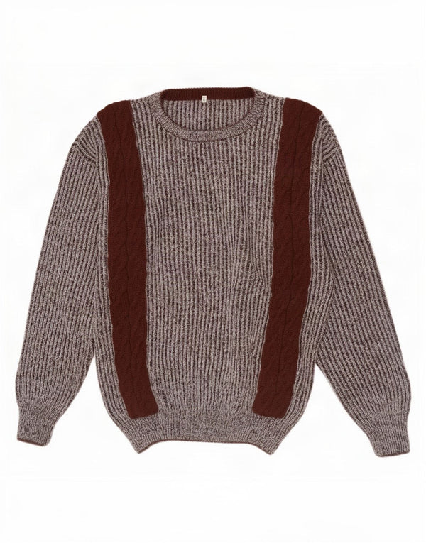 Vintage Mens Crew Neck Jumper Sweater XL Brown Colourblock Wool