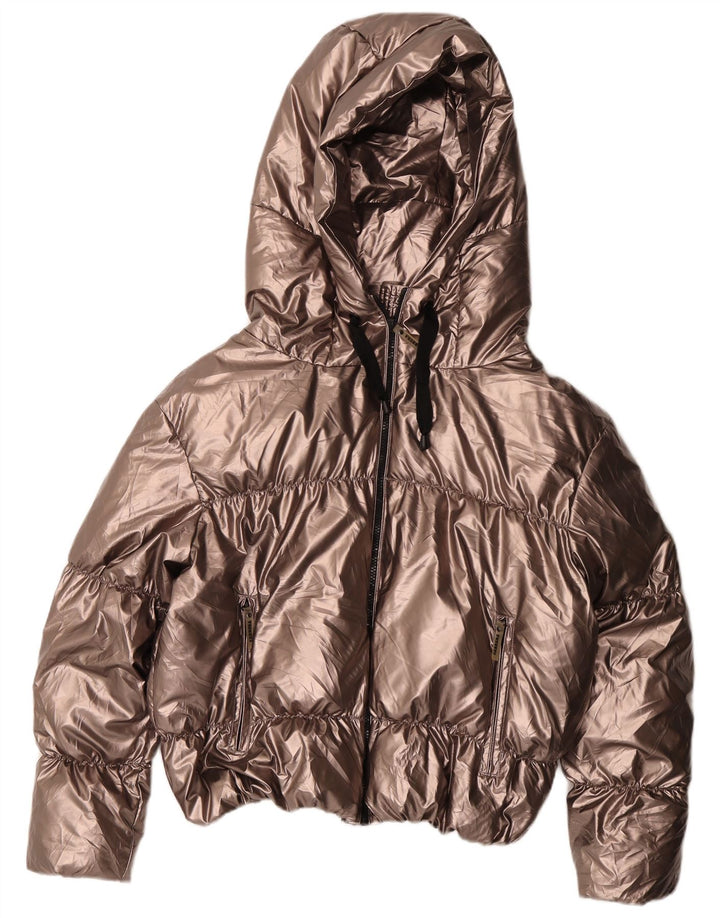 Carrera Chaqueta Acolchada Corta con Capucha para Mujer UK 14 Poliéster Dorado Mediano