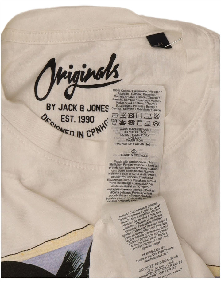 Jack & Jones Hombre Camiseta Gráfica Top Medium Blanco Algodón