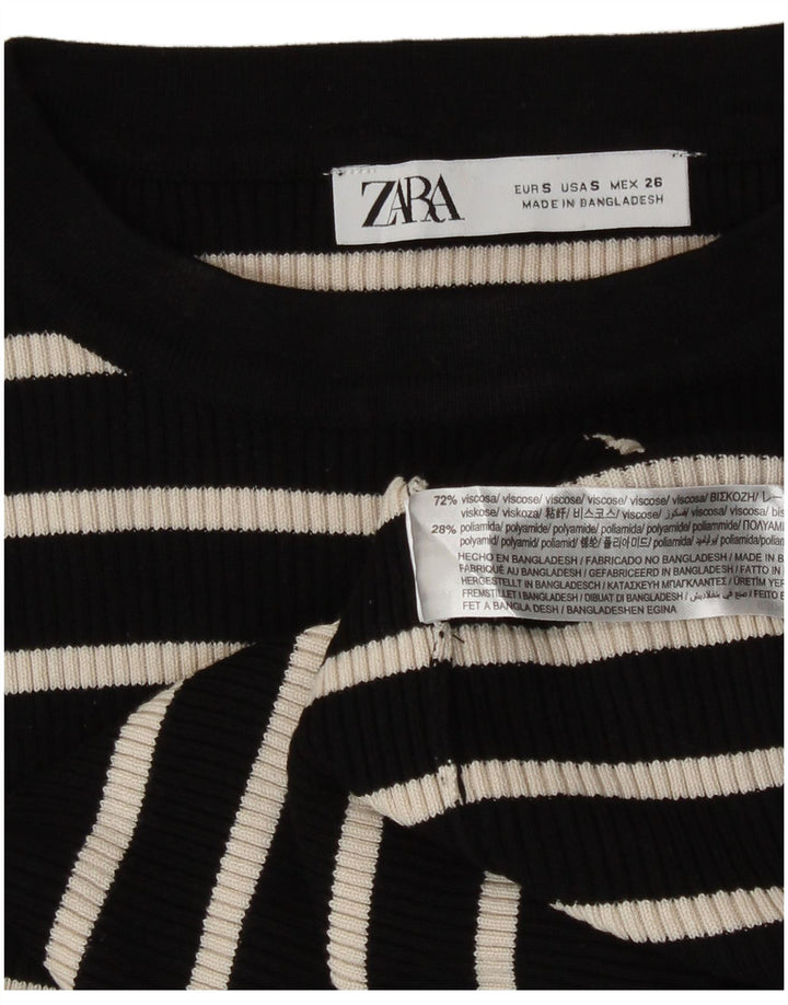 Zara Mujer Top Manga Larga UK 40 Small Viscosa Rayas Negras