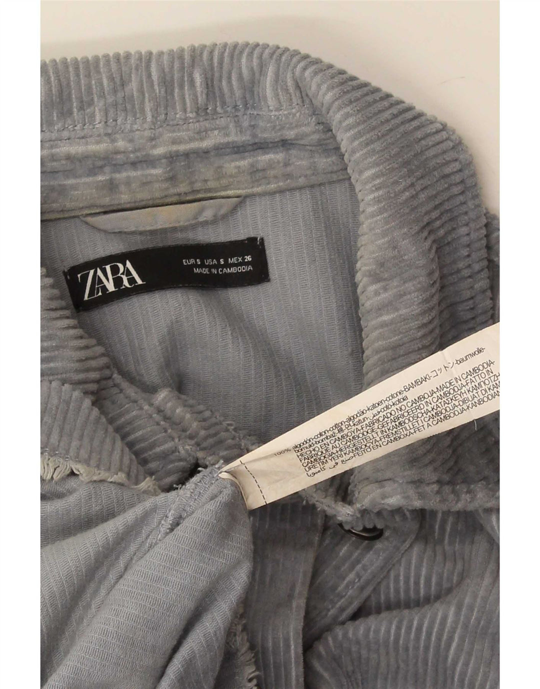 Zara Mujer Chaqueta De Pana Extragrande UK 10 Small Azul Algodón