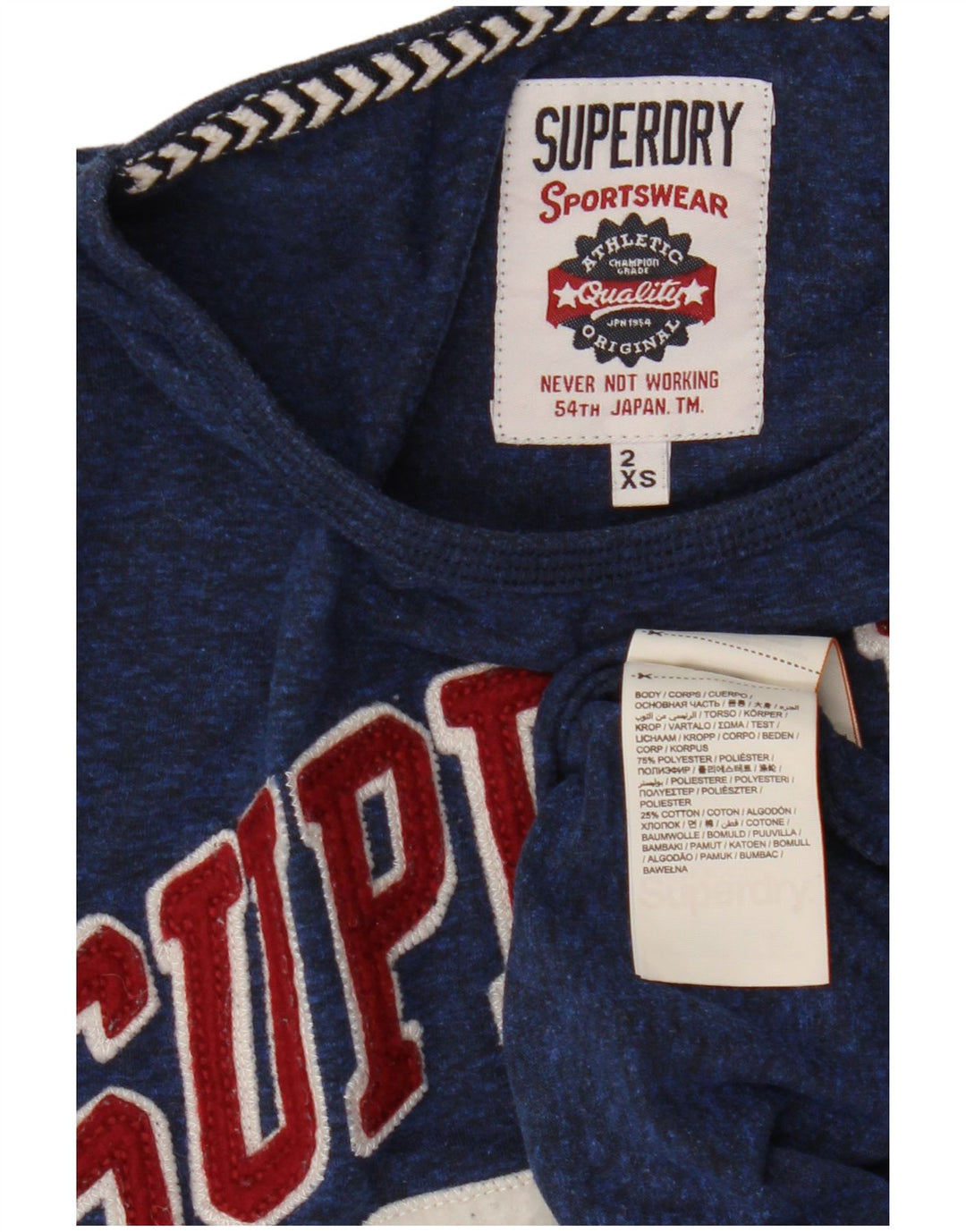 SUPERDRY Top gráfico para mujer manga 3/4 UK 2 2XS Azul marino Poliéster