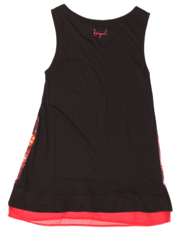 Desigual Top tipo túnica sin mangas con estampado abstracto para mujer UK 6 XS Negro