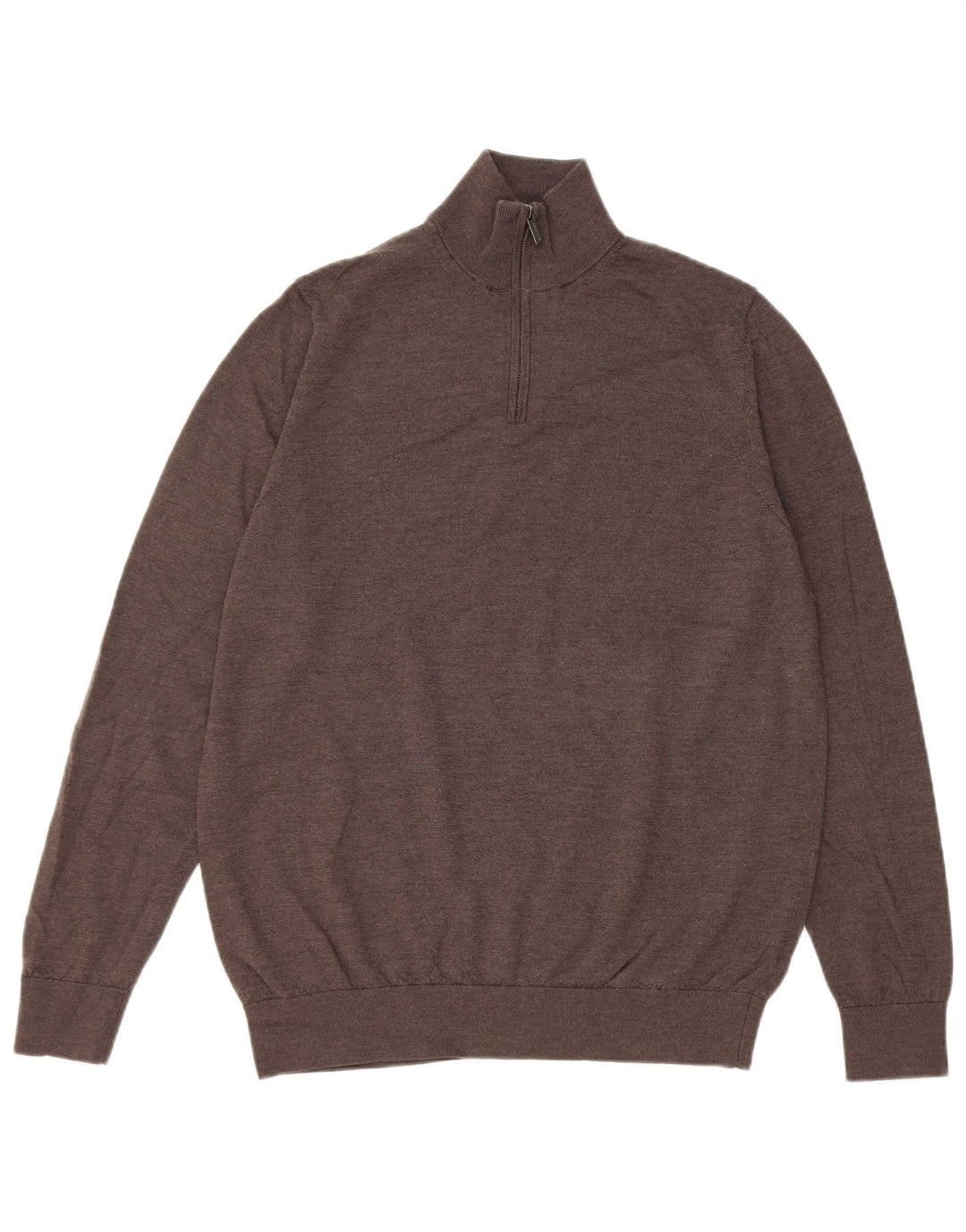 Marks & Spencer Suéter tipo jersey con cuello con cremallera y autógrafo para hombre, talla grande, marrón