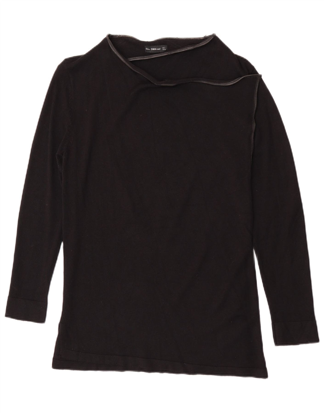 Zara Mujer Top Manga Larga UK 44 Large Viscosa Negra