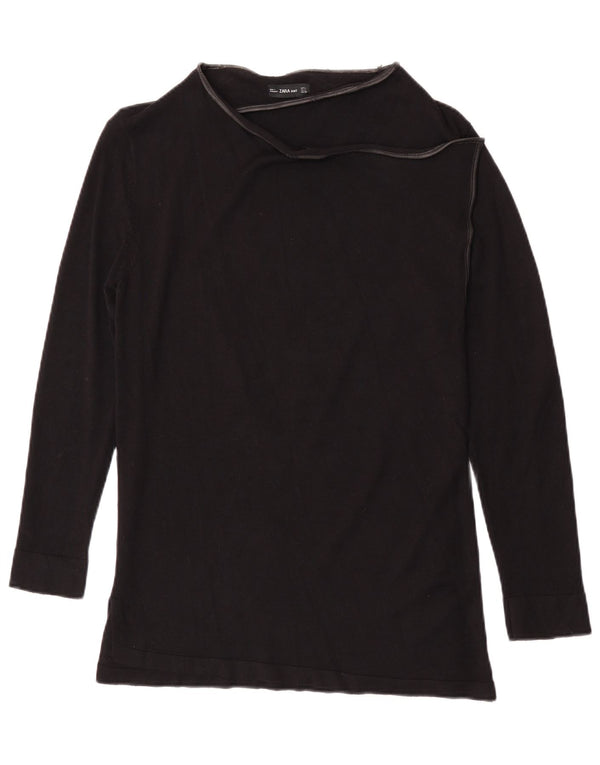 Zara Mujer Top Manga Larga UK 44 Large Viscosa Negra