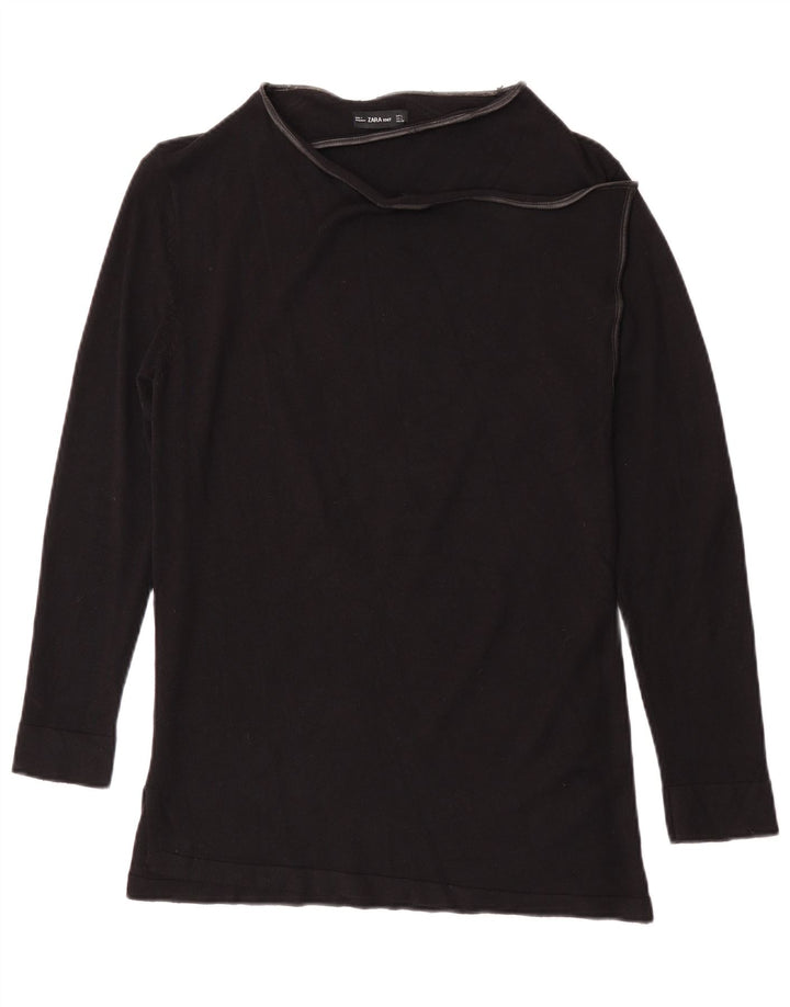 Zara Mujer Top Manga Larga UK 44 Large Viscosa Negra