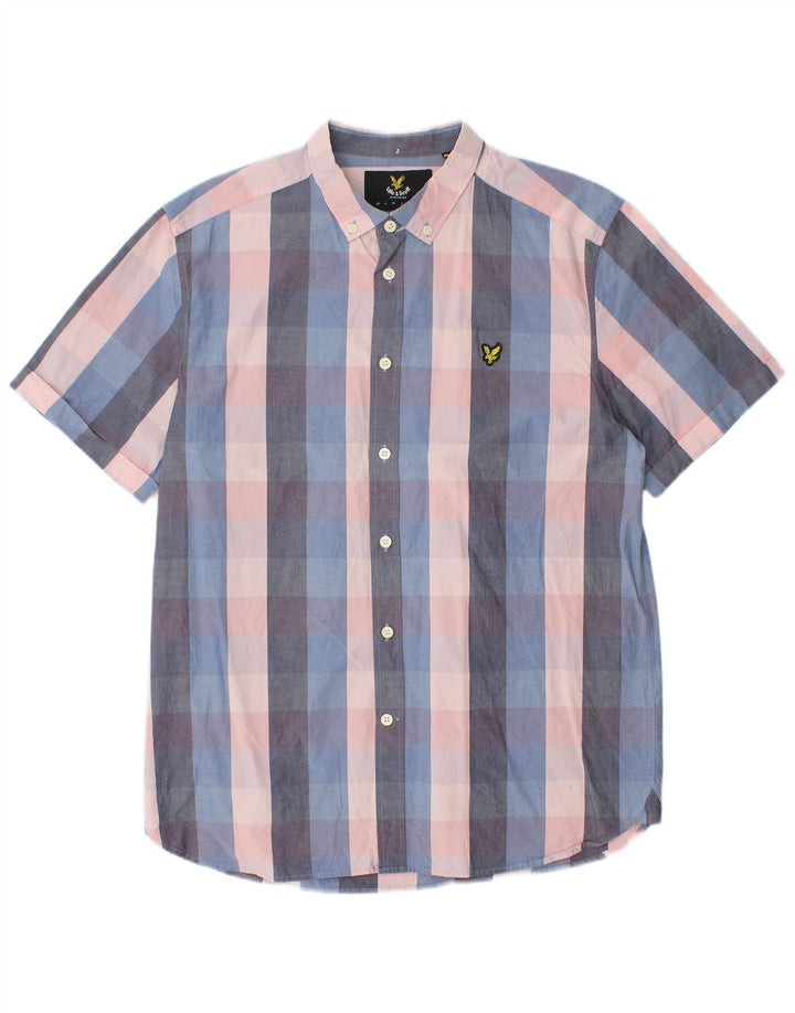 Lyle & Scott Camisa de manga corta para hombre de algodón a cuadros multicolor grande