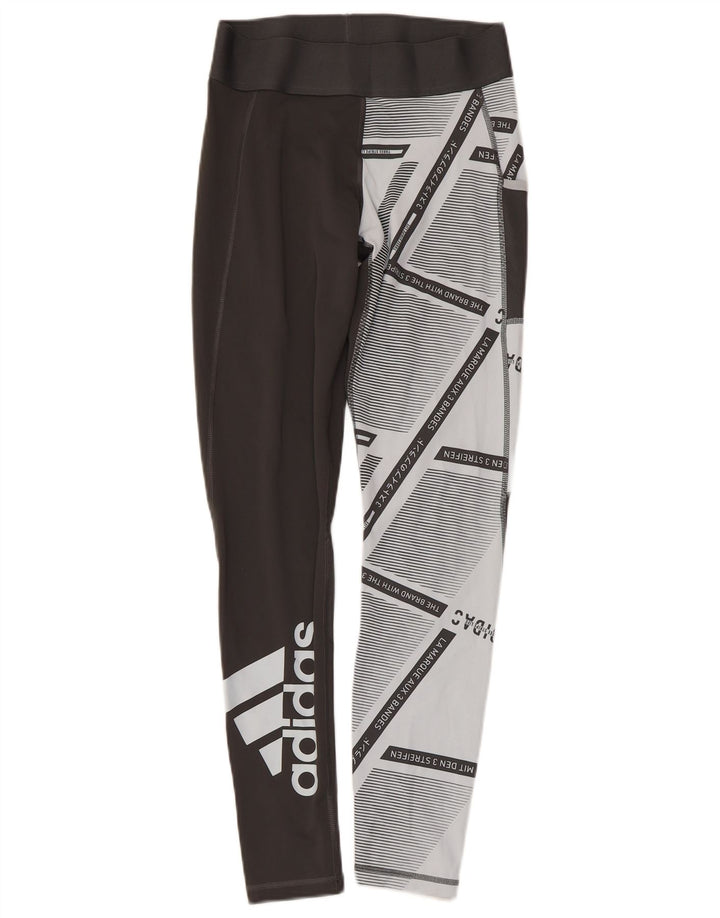 ADIDAS Leggings de tres rayas para mujer Reino Unido 8/10 Pequeño Negro Geométrico