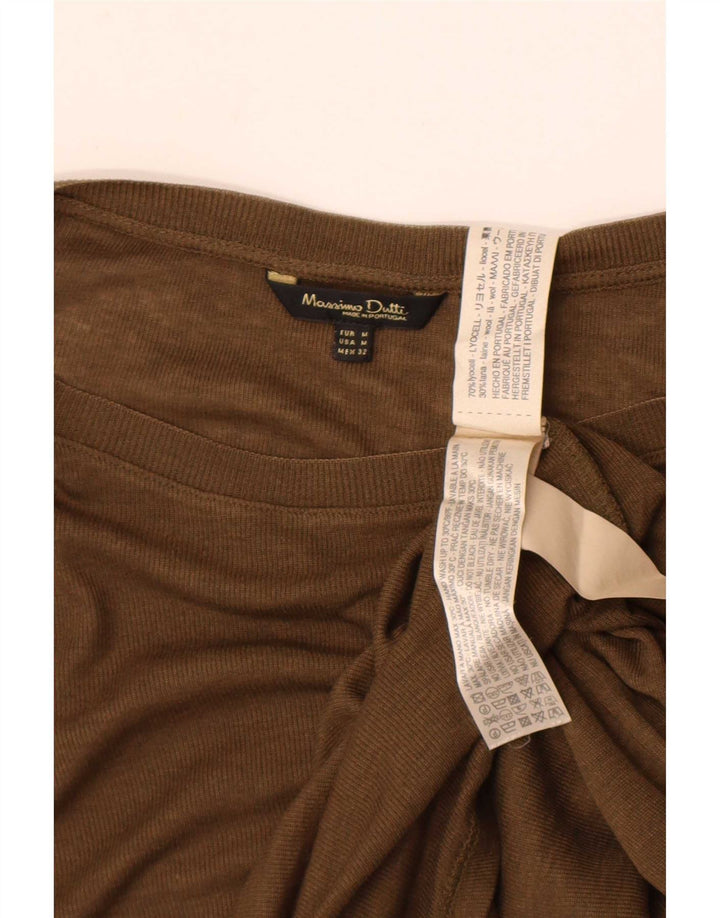 Massimo Dutti Jersey Mujer Cuello Barco UK 44 Medium Khaki Lyocell