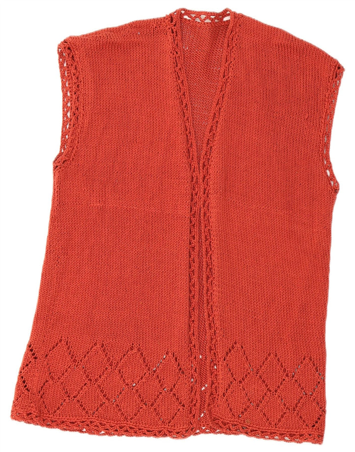 VINTAGE Mujer Sin Mangas Cardigan Top Reino Unido 14 Rojo Medio