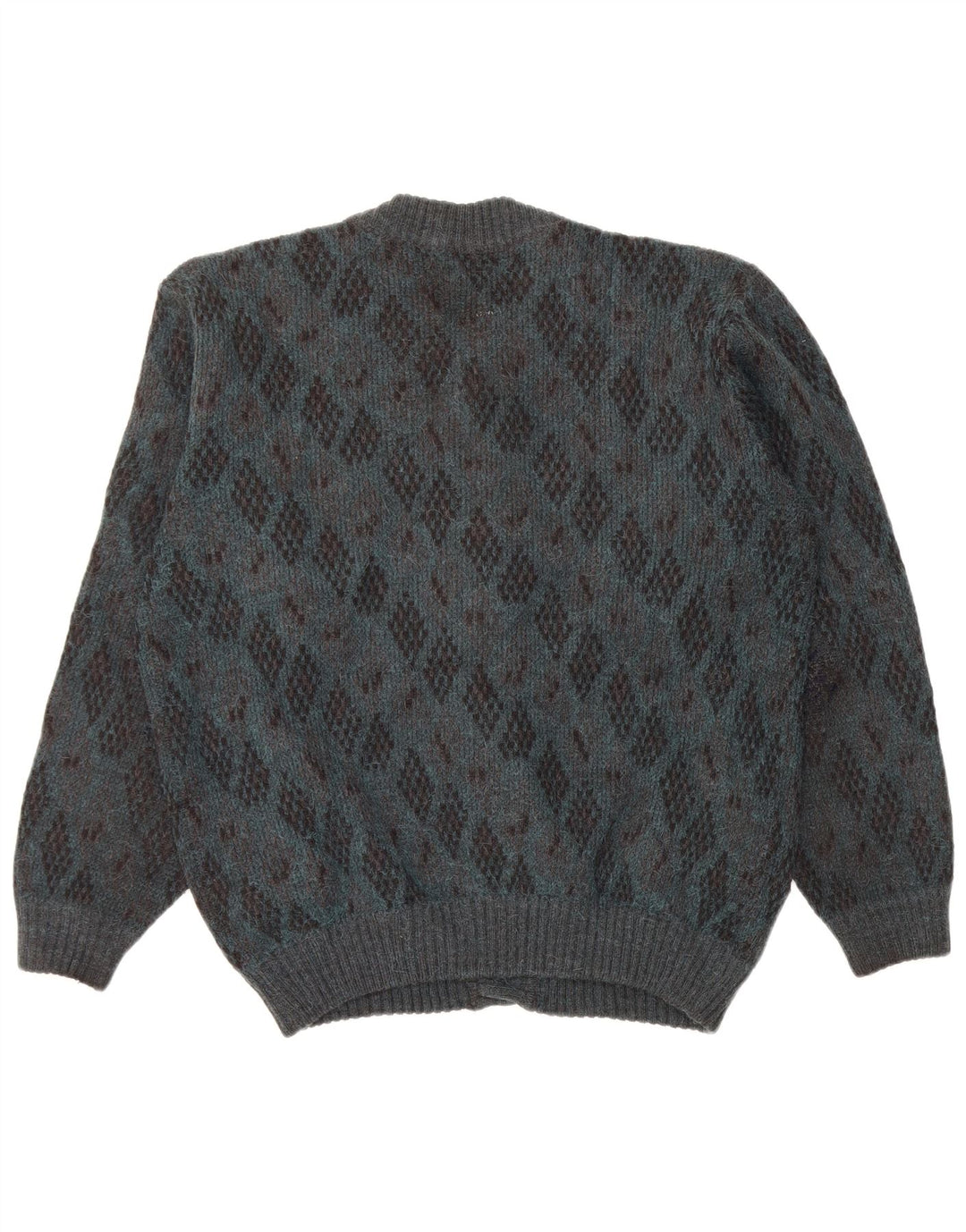Vintage hombres Cardigan suéter grande azul Argyle/Diamond Alpaca lana