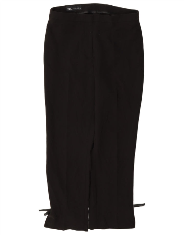 Zara Mujer Pantalón Casual Recto Grande W30 L27 Poliéster Negro