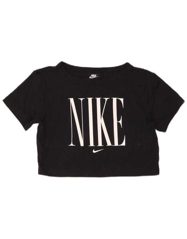Nike Camiseta de manga corta para mujer con gráfico corto UK 12 Medium Black Cotton