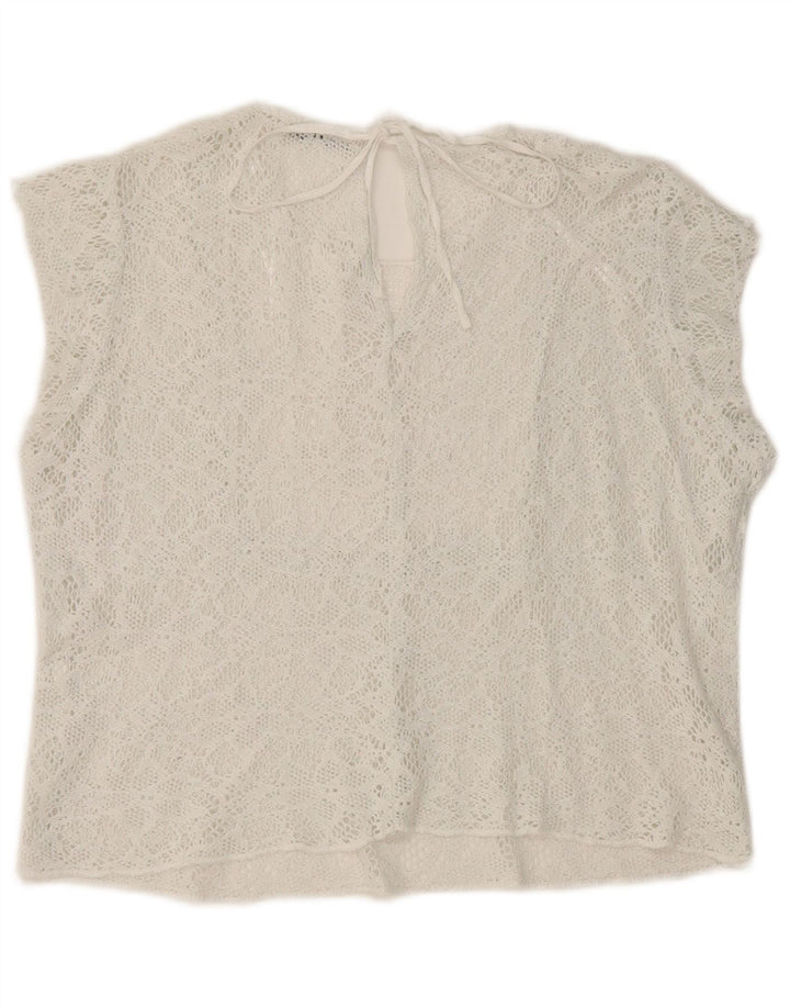 Zara Blusa Corta De Encaje Para Mujer Top UK 46 Large White