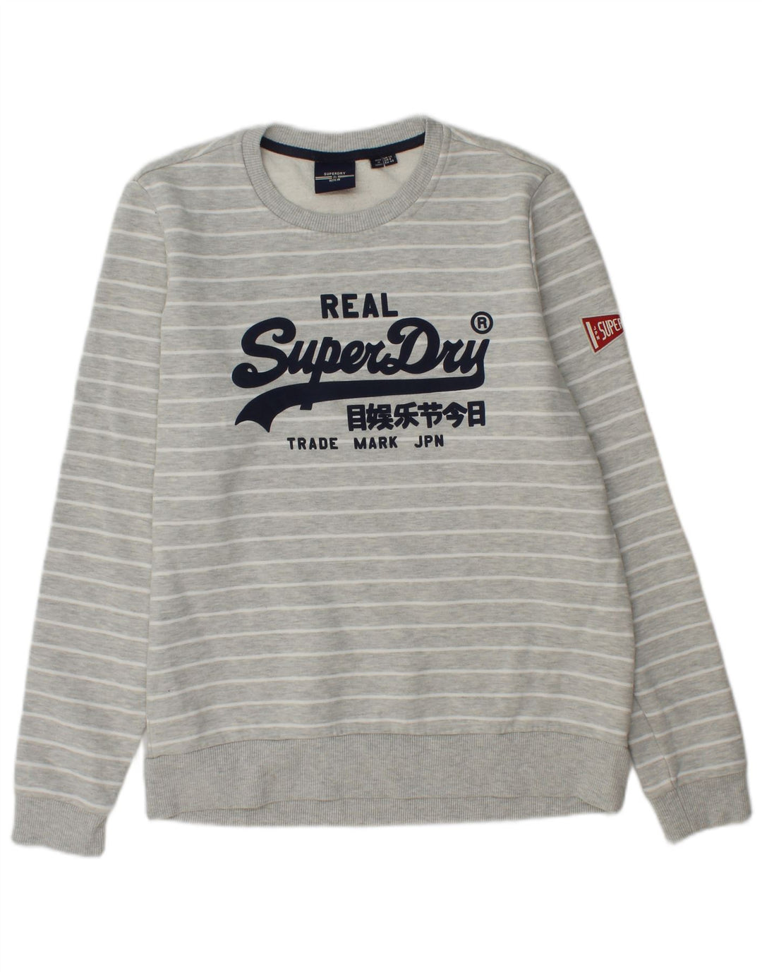 Superdry Mujer Sudadera Gráfica Jumper UK 40 Algodón A Rayas Gris Medio