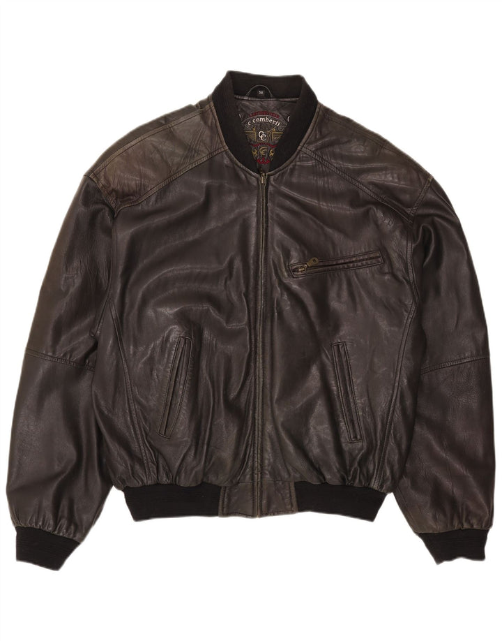 C.Comberti Chaqueta Bomber de Cuero para Hombre IT 50 Grande Cuero Negro