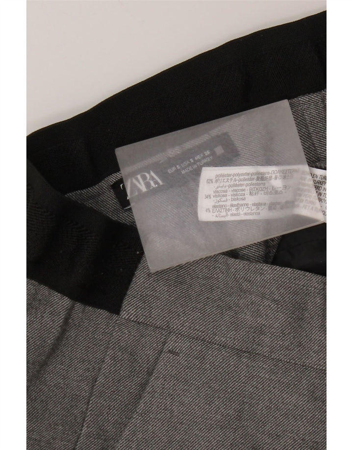 Zara Mujer Pantalón Chino Recto Pequeño W26 L27 Poliéster Gris