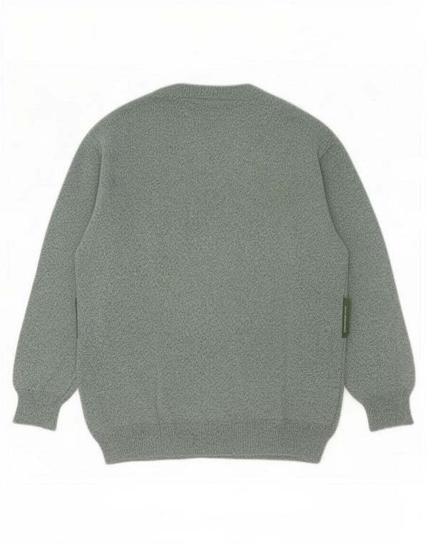 Vintage hombres cuello redondo jersey suéter medio verde algodón geométrico