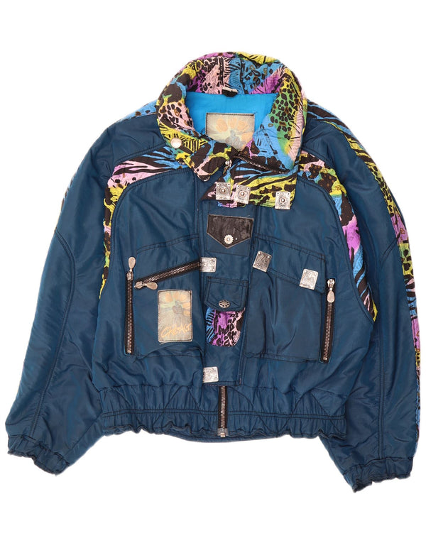 Chaqueta de esquí vintage de gran tamaño para mujer IT 52 2XL Azul Animal Print Poliamida