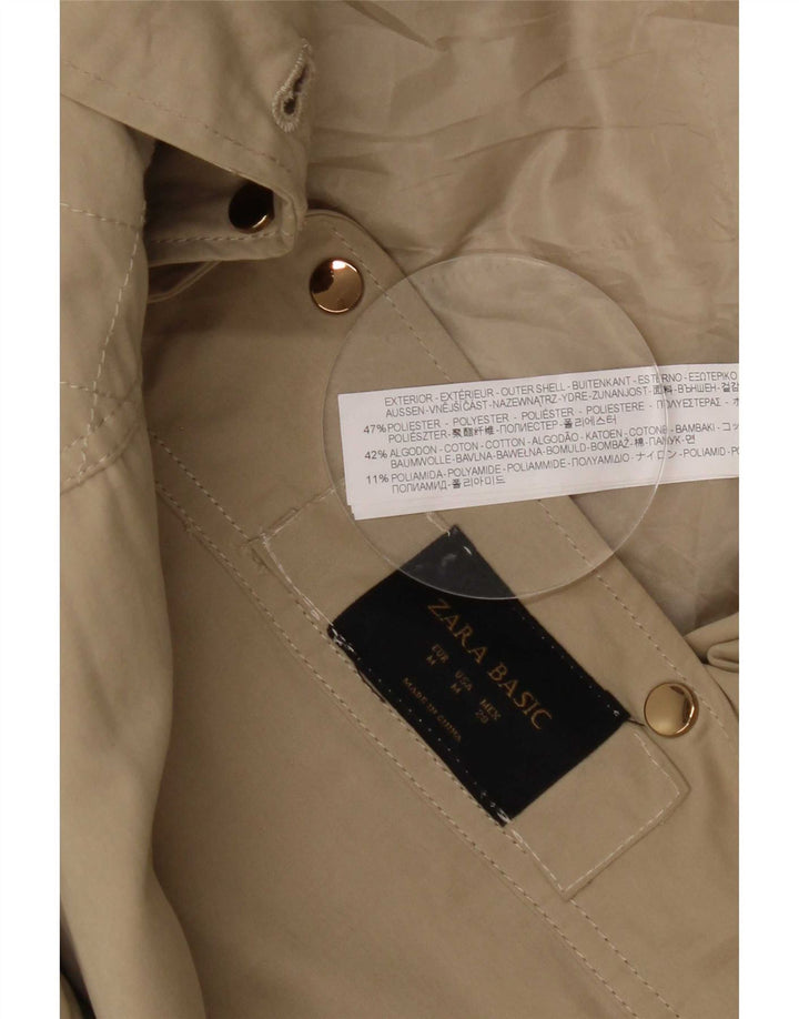 Zara Mujer Chubasquero Con Capucha UK 44 Medio Caqui Poliéster