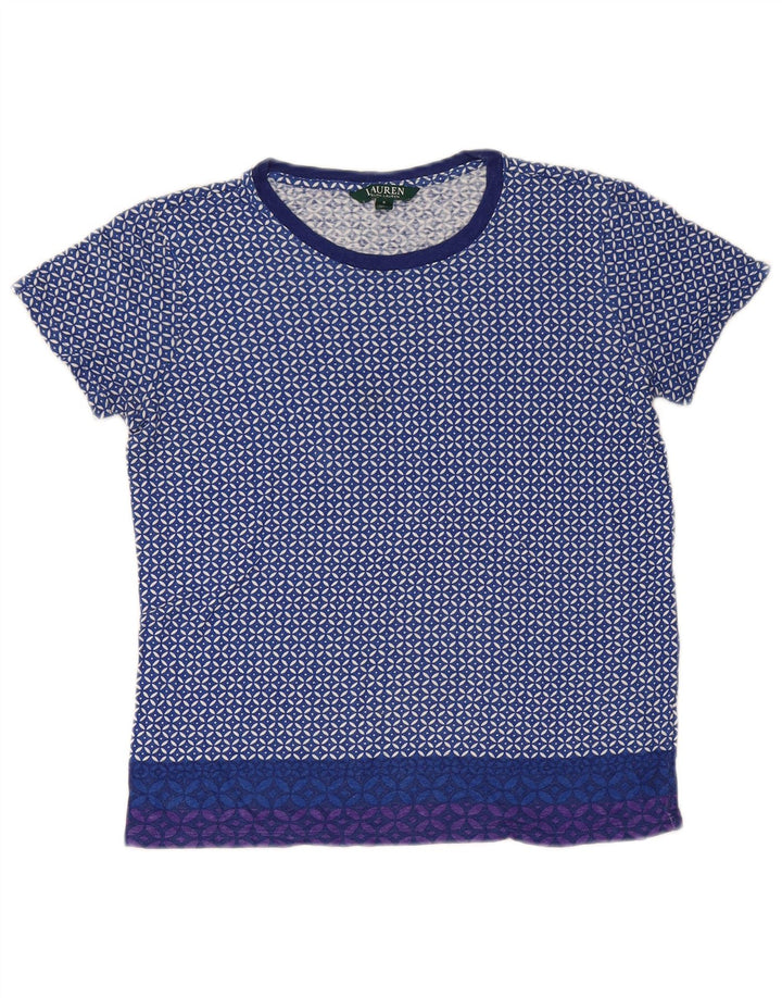 Ralph Lauren Camiseta para mujer Top UK 10 Small Blue Ikat Linen
