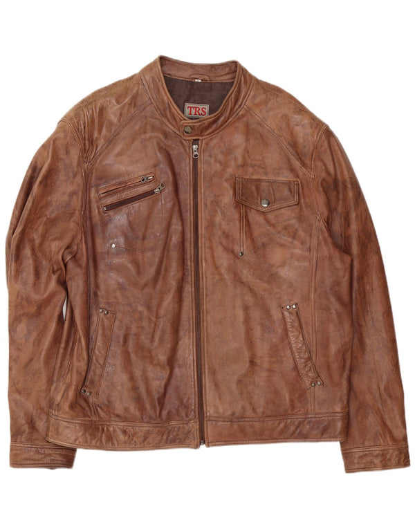 Chaqueta de cuero vintage para hombre IT 60 4XL Marrón