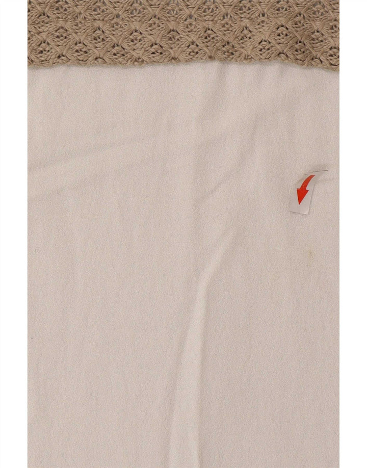 Zara Mujer Blusa De Ganchillo Top UK 42 Medio Beige Colorblock Poliéster