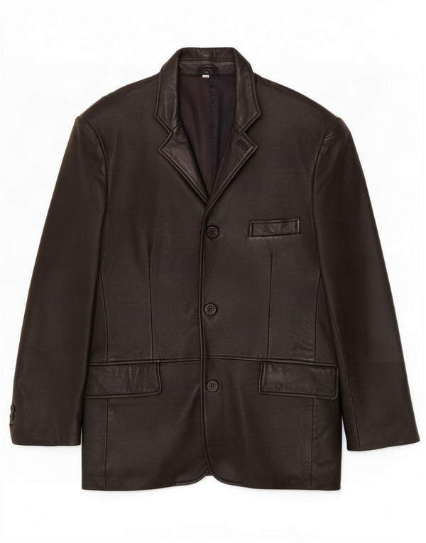 Kartel Chaqueta tipo blazer de cuero con 3 botones para hombre, talla 40, color negro