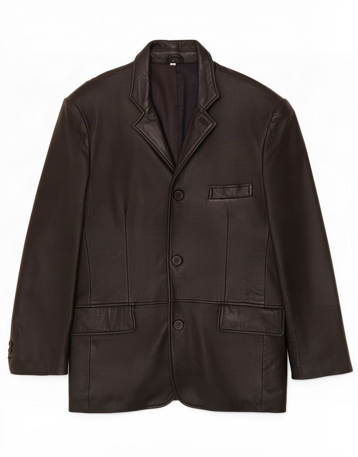 Kartel Chaqueta tipo blazer de cuero con 3 botones para hombre, talla 40, color negro