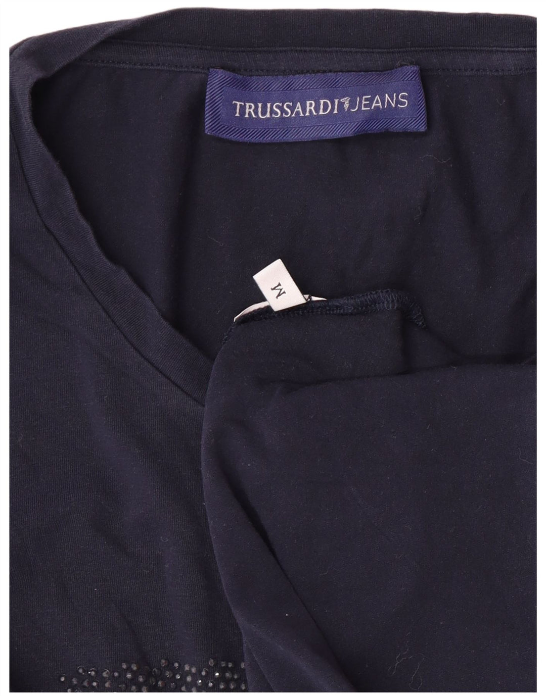 TRUSSARDI JEANS Camiseta gráfica para mujer Top UK 40 Medium Azul marino