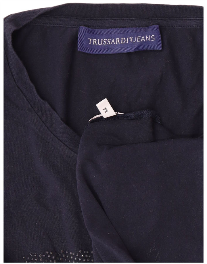 TRUSSARDI JEANS Camiseta gráfica para mujer Top UK 40 Medium Azul marino