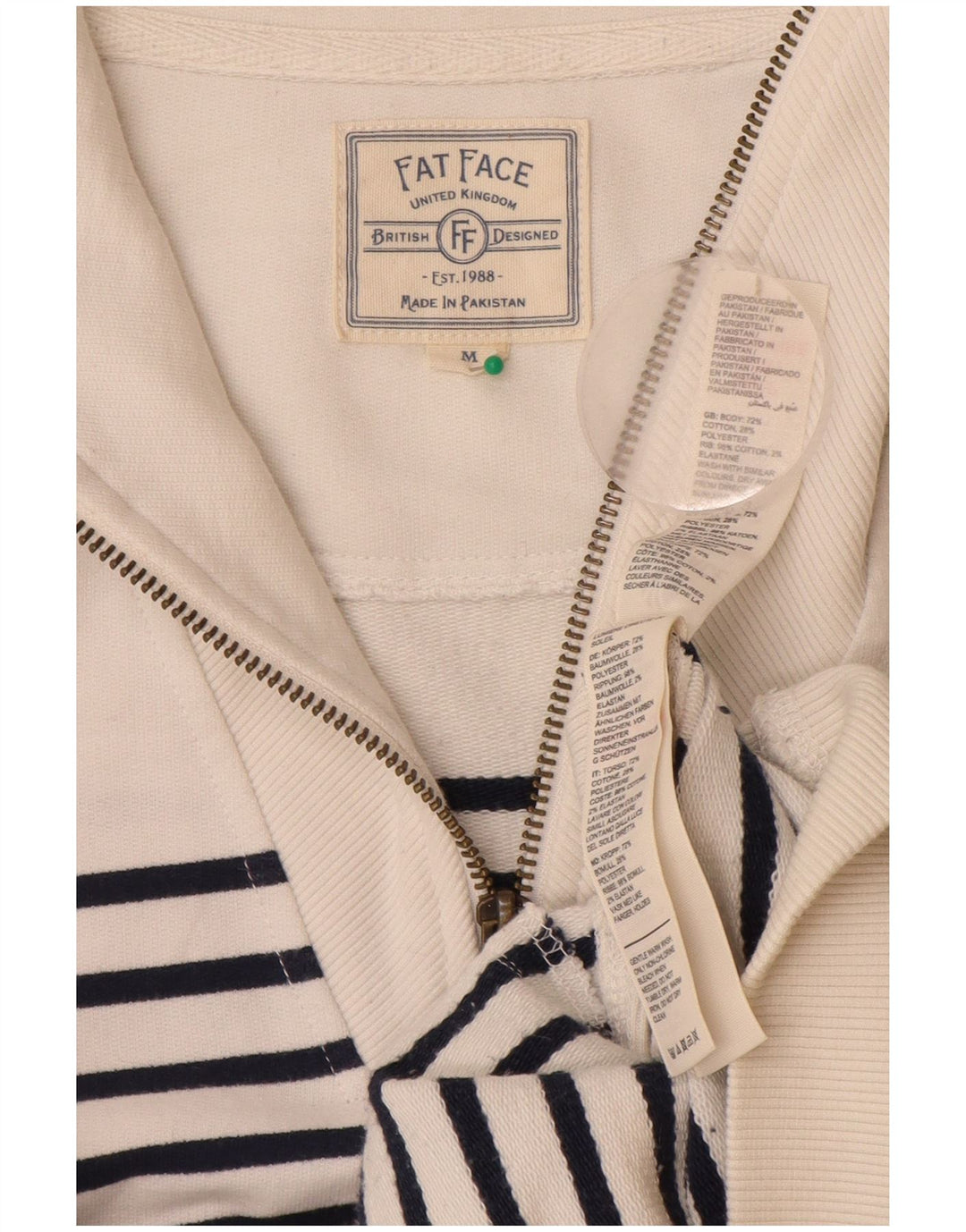 Fat Face - Sudadera para mujer, talla 40, tamaño mediano, color blanco roto, algodón a rayas