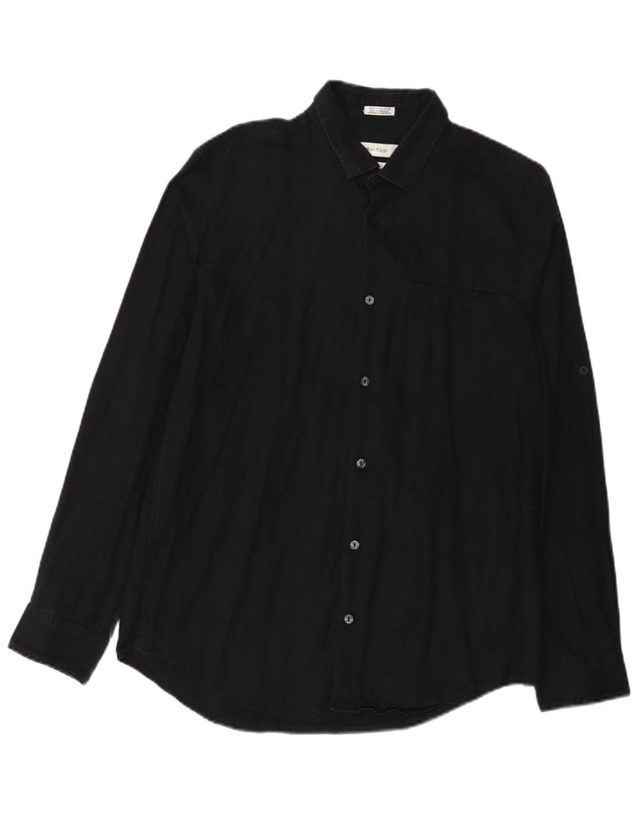 Calvin Klein Camisa de corte clásico para hombre Algodón azul marino mediano