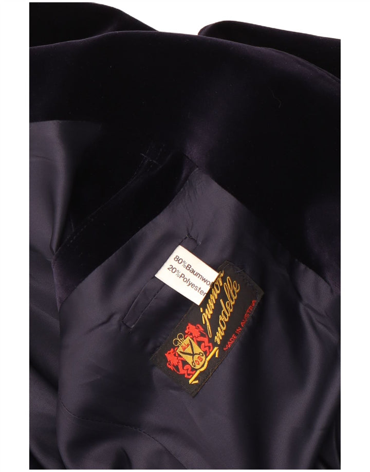 Vintage hombres 2 botones terciopelo Blazer chaqueta Reino Unido 38 medio azul marino algodón