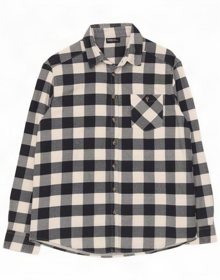 Idéntica camisa de franela para hombre grande de algodón a cuadros azul marino