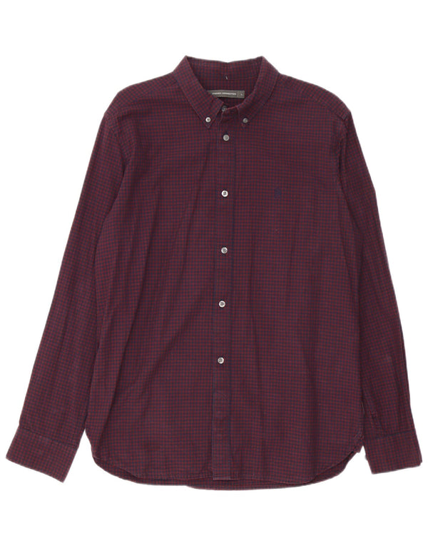 Camisa para hombre de French Connection, talla grande, de algodón a cuadros en color burdeos