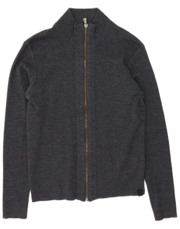 Calvin Klein Jeans Mujer Cárdigan Suéter UK 12 Lana Gris Medio