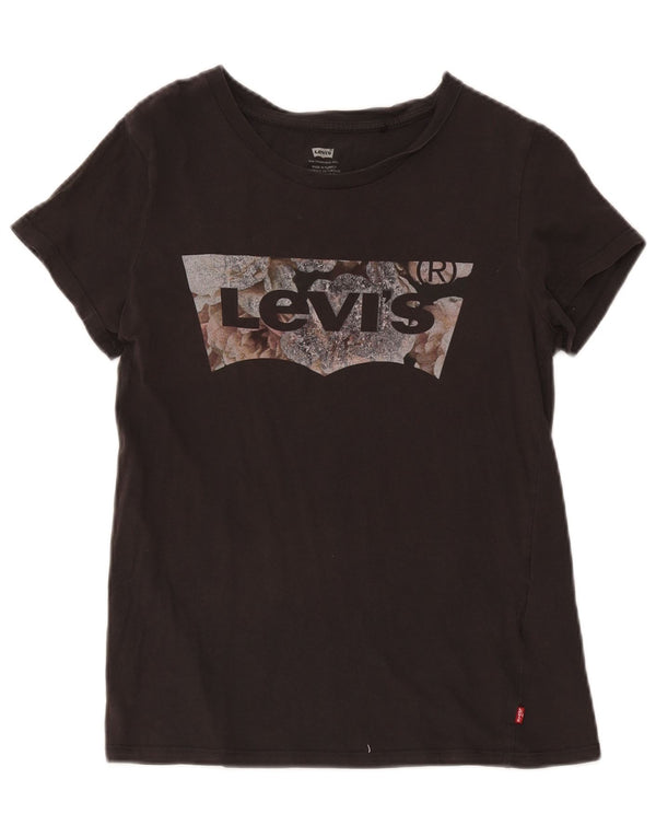 Levi's Camiseta gráfica para mujer Top UK 10 Small Black Cotton