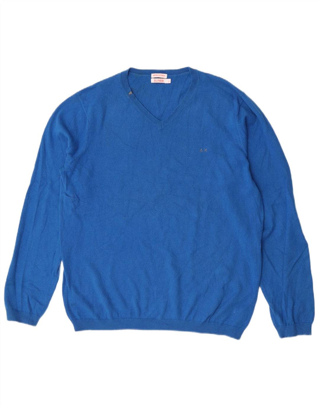 Sun68 - Jersey con cuello en V para hombre, talla grande, algodón azul