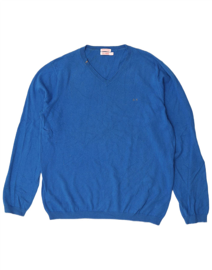 Sun68 - Jersey con cuello en V para hombre, talla grande, algodón azul