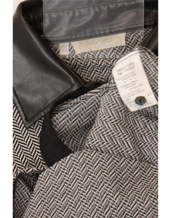 Vintage mujer camisa blusa EU 40 medio negro espiga poliamida