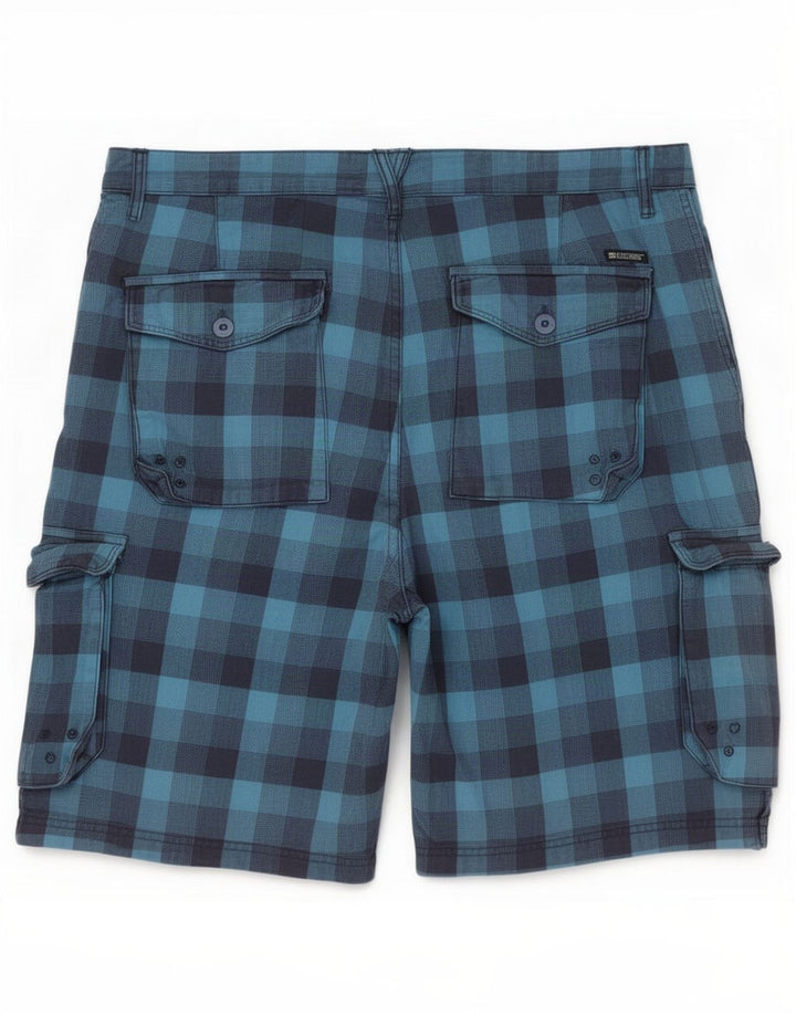 Pantalones cortos cargo DC para hombre W38 XL Algodón a cuadros azules