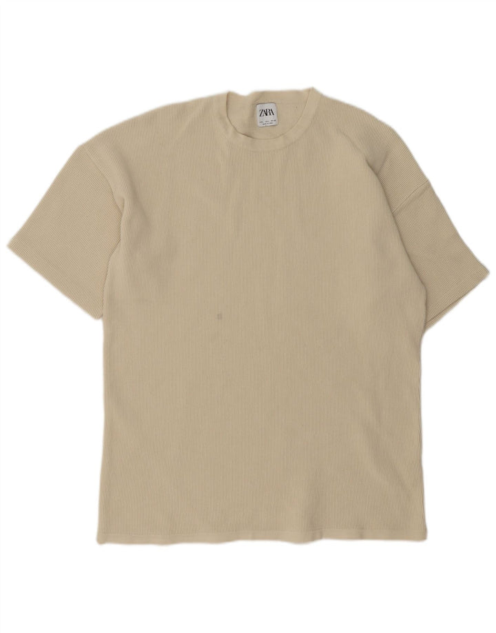 Zara Hombre Camiseta Top Grande Algodón Beige