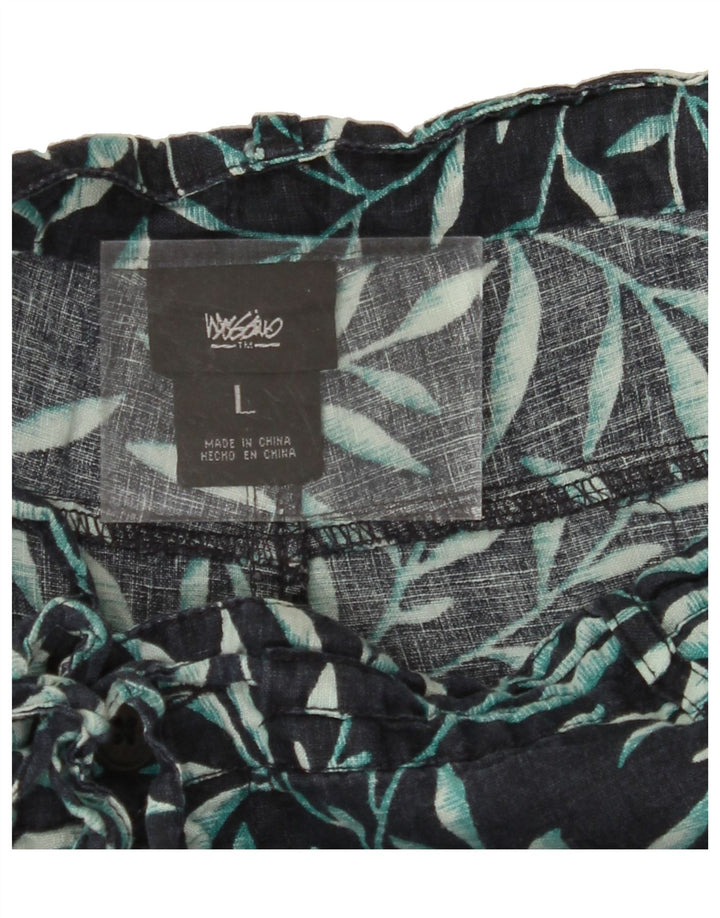 MOSSIMO Mens Abstract Pattern Casual Shorts Large W36 Navy Blue Linen Vintage Mossimo and Second-Hand Mossimo from Messina Hembry 