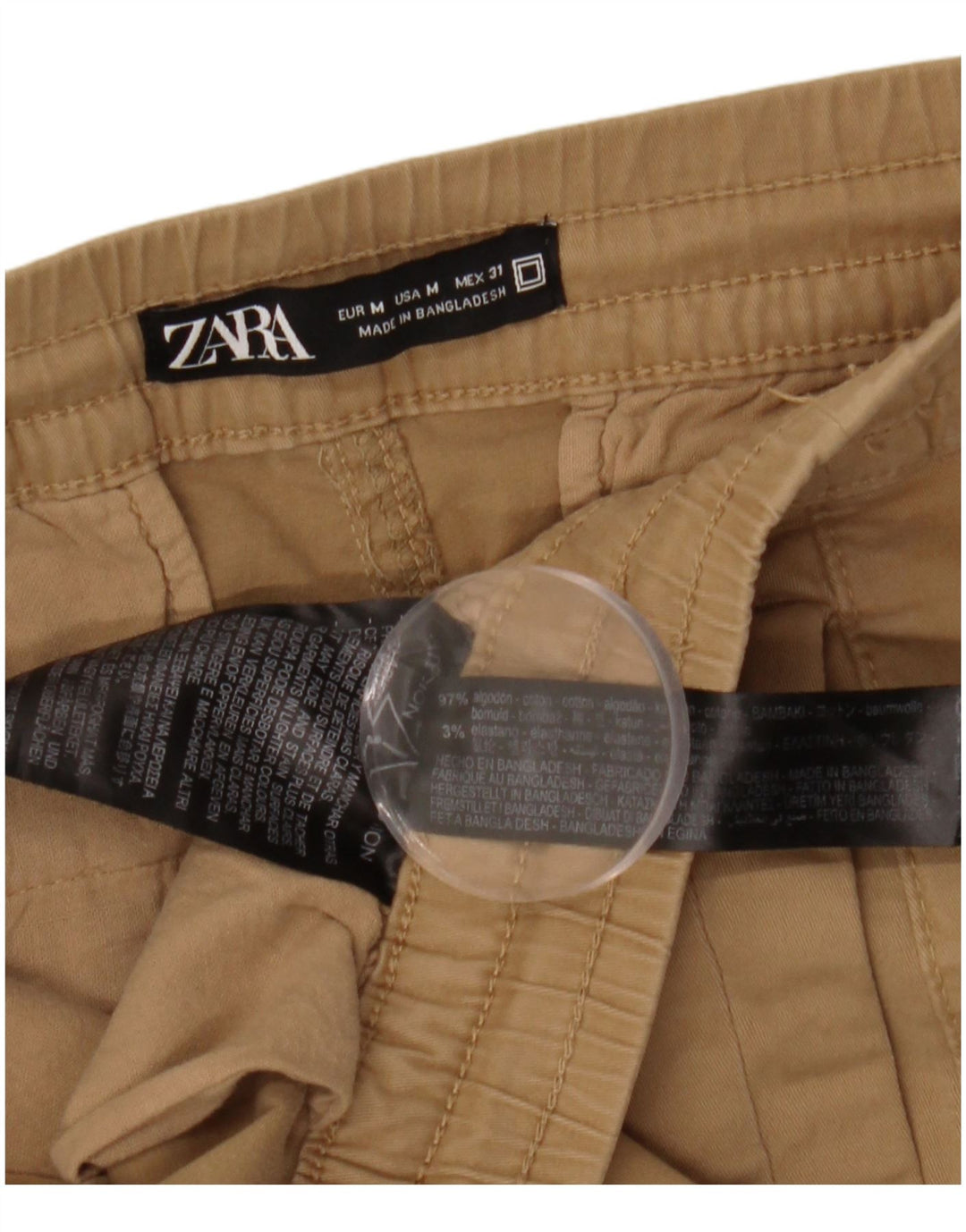 ZARA Hombre Pantalón Recto Cropped Medium W31 L26 Algodón Beige